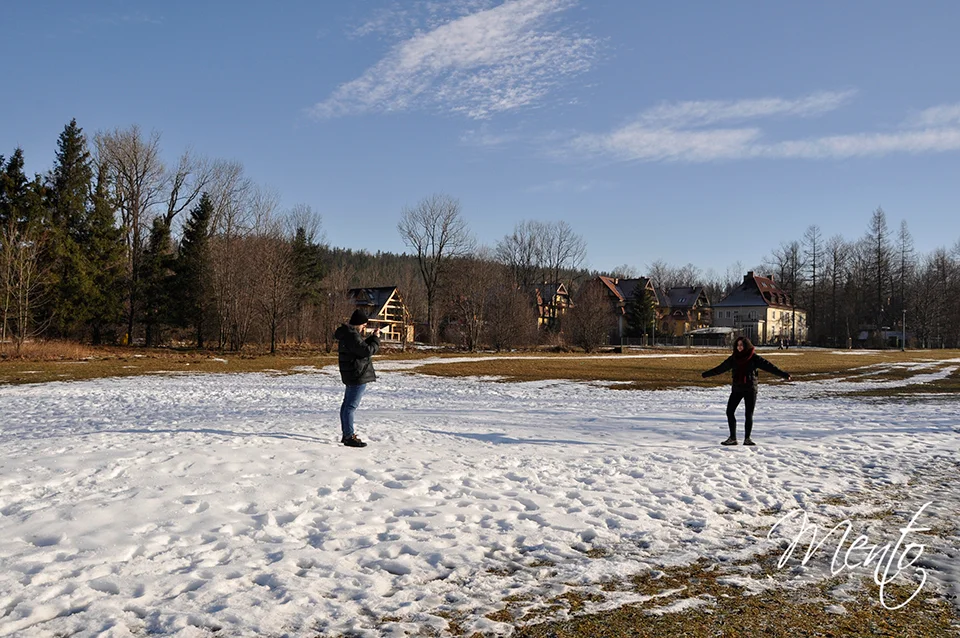 Disfrutando la nieve, aunque sea poca